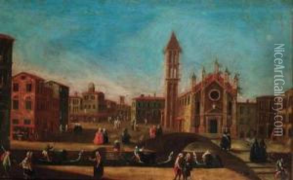 A Capriccio View Of A Venetian Piazza Oil Painting - Francesco Tironi