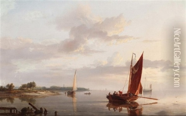 Fishing In Calm Waters Oil Painting - Hermanus Koekkoek the Elder