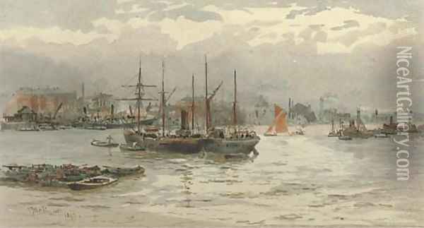 Shipping in the Pool of London Oil Painting - Hubert James Medlycott