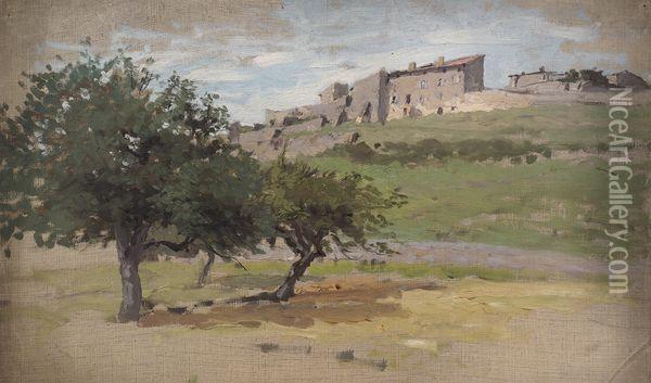 Un Village Fortifie. Oil Painting - Edmond Marie Petitjean