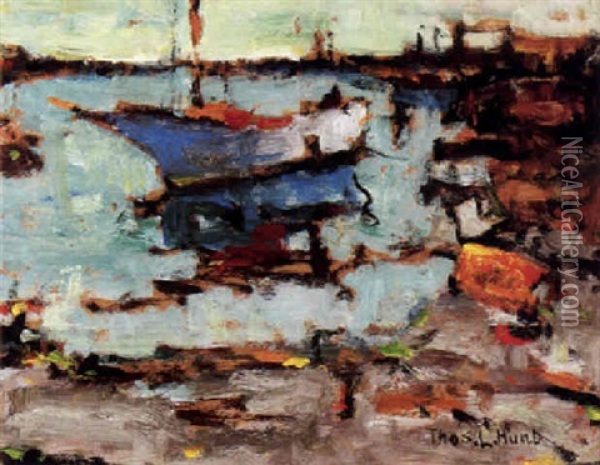 Boat In A Harbor Oil Painting - Thomas Lorraine Hunt