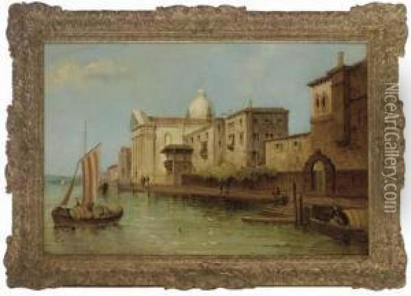 A Venetian Canal Oil Painting - William Meadows
