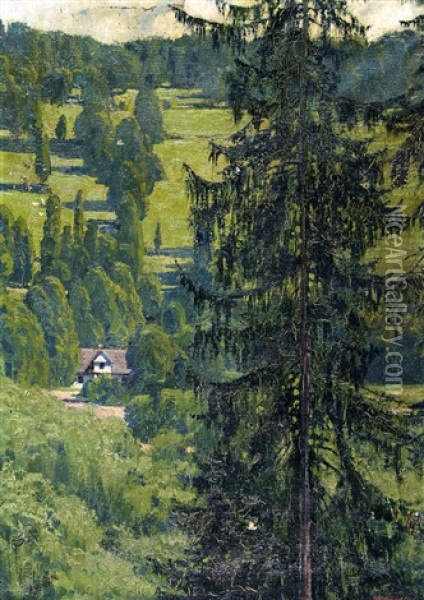 Pejzaz Gorski Z Jodla Oil Painting - Edward Okun