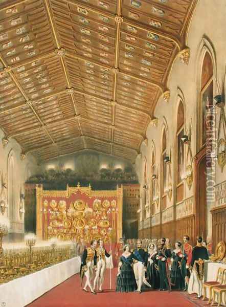 The Arrival of King Louis-Philippe, 1773-1850 Duc de Montpensier, St Georges Hall, Windsor Castle, 1838 Oil Painting - James Baker Pyne