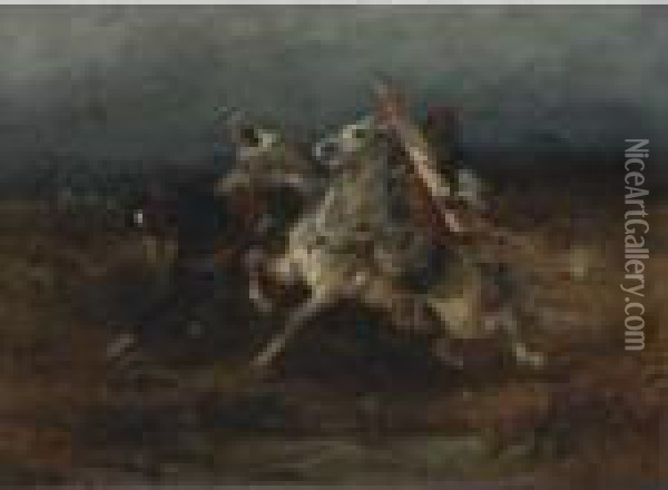 Night Raid Oil Painting - Adolf Schreyer