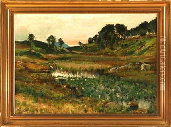 Overlooking A Moor Landscape Oil Painting - Hans Lovaas