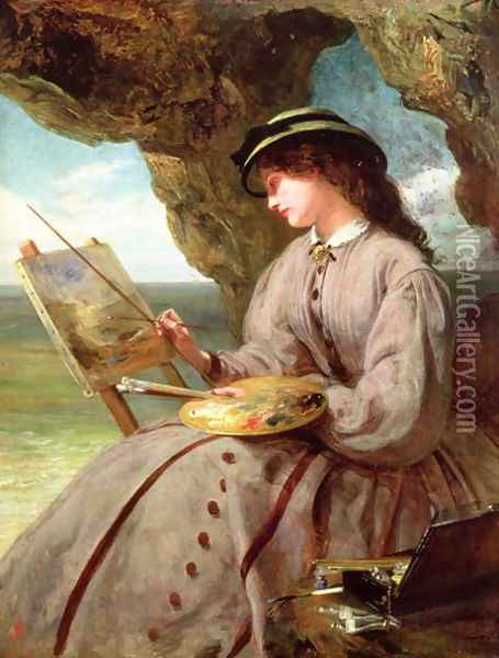 The Fair Amateur, 1862 Oil Painting - Abraham Solomon