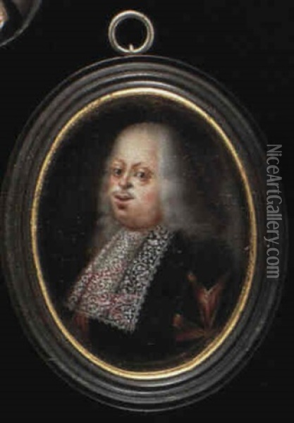 Cosimo Iii De Medici, Duke Of Tuscany, With Long Grey Hair  And Small Moustache, Wearing A Black Gown Oil Painting - Jean Mussard