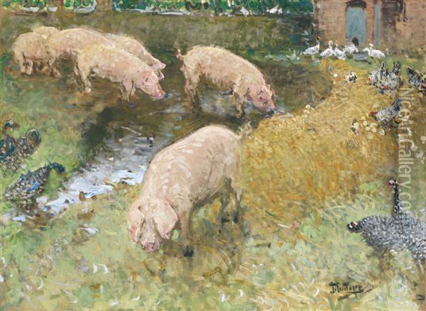 Les Porcs Oil Painting - Pierre Eugene Montezin