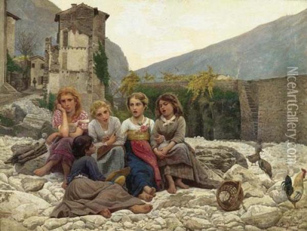 Le Ragazze Che Cantano. Um 1878. Oil Painting - Noe Bordignon