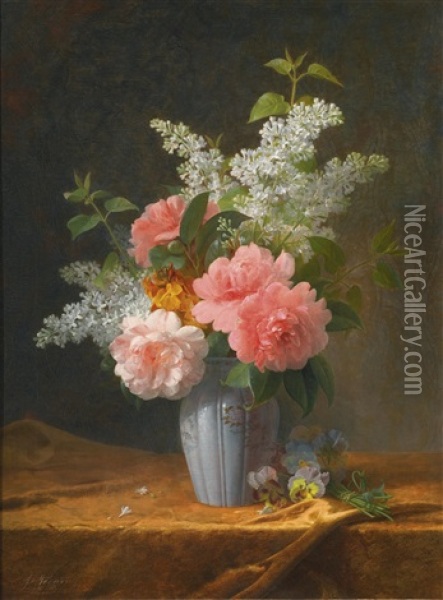 Still Life With Lilac And Peonies Oil Painting - Jules Ferdinand Medard