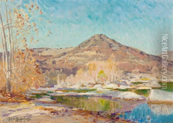 Flag Mountain - On The West Prong Of The Medina River (s.w. Texas) Oil Painting - Julian Onderdonk