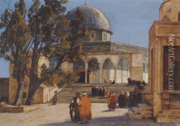 Parti Fra Jerusalem Med Udsigt Mod Omar-moskeen Oil Painting - Georg Macco