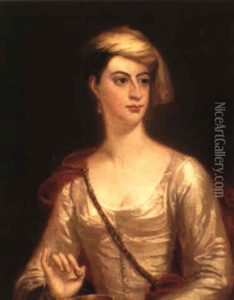 Portrait Of A Lady (mary Wynyard, Wife Of John, 2nd Earl Delawarr?) Oil Painting - George Knapton