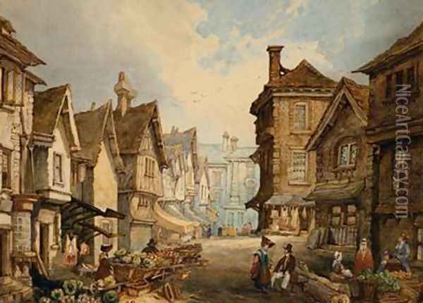 Butchers Row Coventry From the North End Oil Painting - S.R Lines