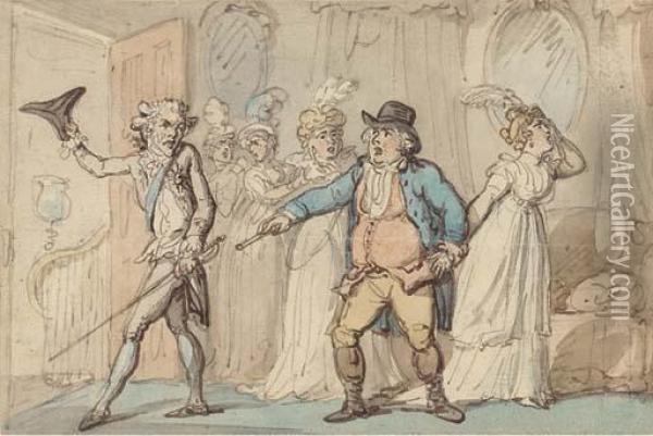 Lord Tellaman Being Rudely Dismissed By Squire Western Oil Painting - Thomas Rowlandson
