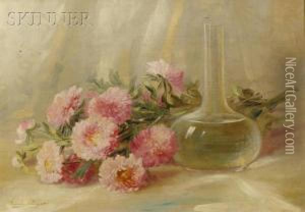 Chrysanthemums And A Vase Oil Painting - Emily Harris Mcgary Selinger