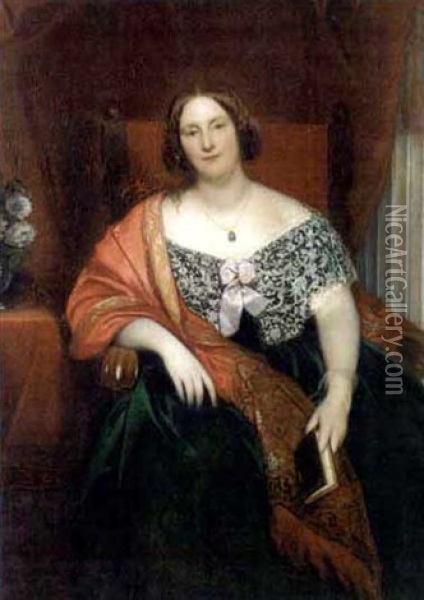 Portrait Of Mary Viscountess Maynard Holding A Book In Her Left Hand Oil Painting - Giovanni Battista Canevari