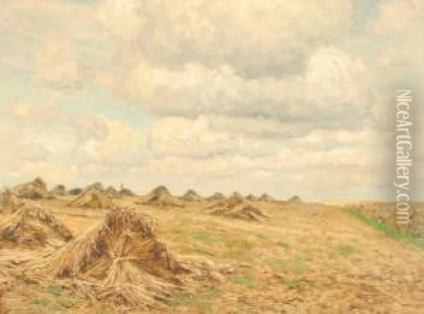 Weites Kornfeld Unter Bewolktem Sommerhimmel Oil Painting - Wilhelm Fritzel