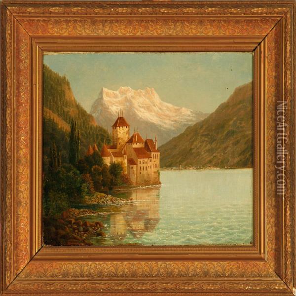 Le Fier Chateau De Chillon Domine Par Les Dents Du Midi Oil Painting - Heinrich Wilhelm K. Jungmann