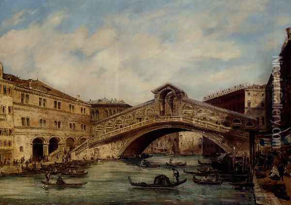 The Rialto Bridge, Venice Oil Painting - Giovanni Grubacs