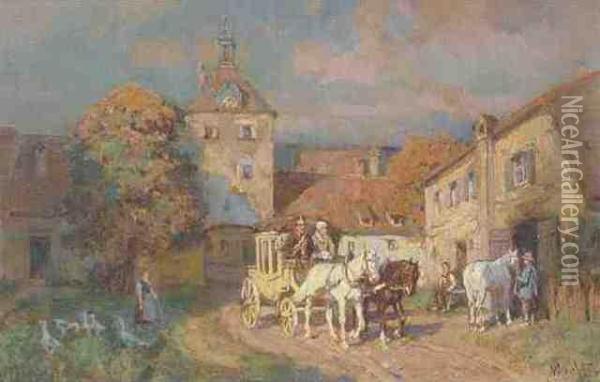 Postkutsche Auf Der Dorfstrasse Oil Painting - Wilhelm Velten