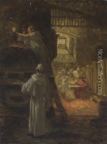 Dominikanermonche Im Weinkeller Oil Painting - Eduard von Gruetzner