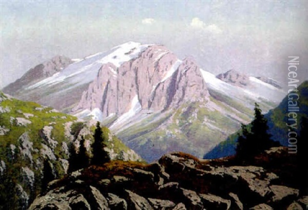 Spatsommerliche Landschaft Mit Marmolata In Den Dolomiten Oil Painting - Ernest de Landerset