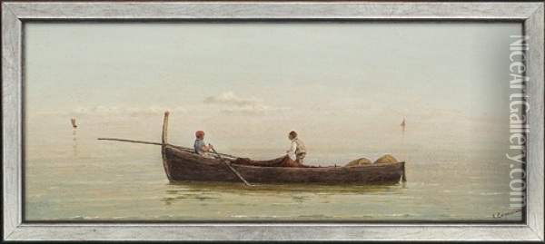 The Gulf Of Naples. Two Fisherman In The Boat Oil Painting - Vittorio Capessiero