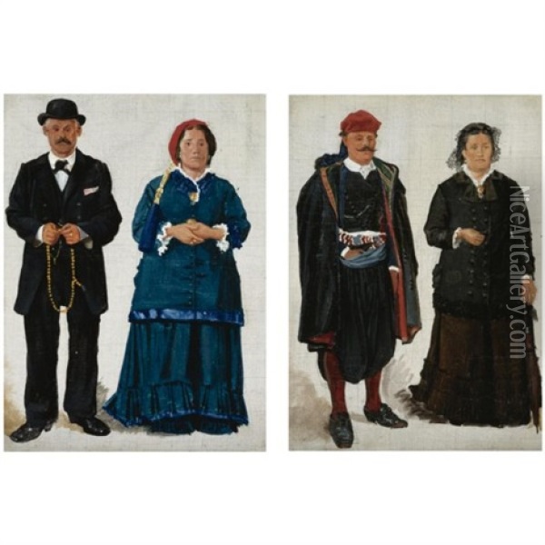 Greek Figure Studies (pair) Oil Painting - Josef Theodor Hansen