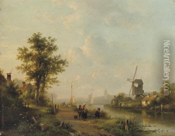 A Late Afternoon By The River Oil Painting - Lodewijk Johannes Kleijn