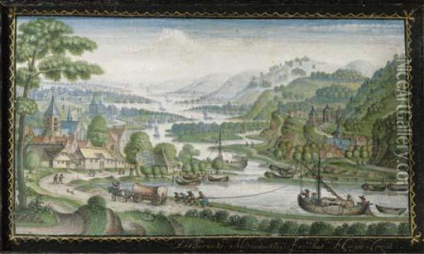 An Extensive River Landscape With Travellers Pulling A Trekschuiton A Path In The Foreground Oil Painting - Jacob Berents