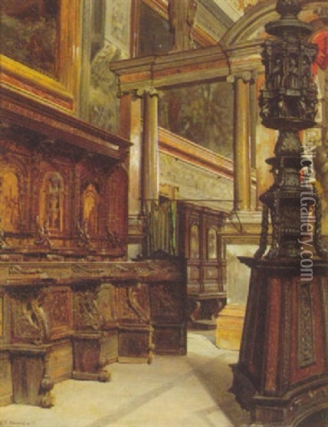 Interior Fra St. Maria In Organo, Verona Oil Painting - Josef Theodor Hansen