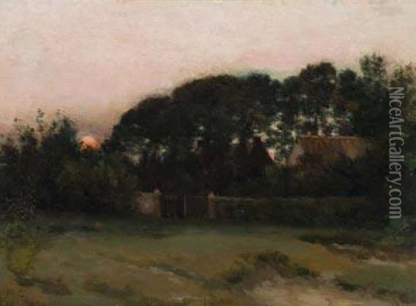 Equitien Pres Boulogne - Sunset. Oil Painting - Marie, Nee Guillet Cazin
