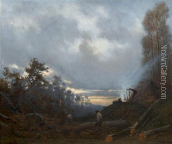 Woodcutters Oil Painting - Charles Joseph Lecointe