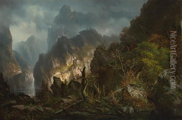 Storm In The Mountains Oil Painting - Herman Herzog