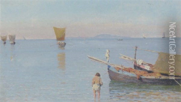 Fiskerbade I Golfen Ved Neapel Oil Painting - Harald-Adof-Nikolaj Jerichau