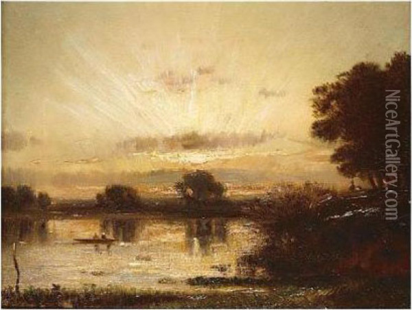 Evening Sunset Oil Painting - Jules Dupre