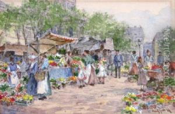 Blumenmarkt An St. Gereon Oil Painting - Carl Rudell