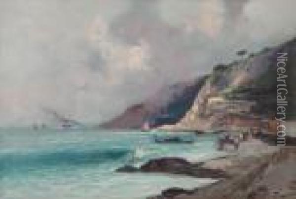 Barche E Pescatori A Riva Oil Painting - Oscar Ricciardi