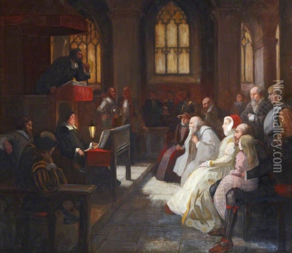 John Knox Preaching in St Giles Cathedral to a Congregation Comprising Mary, Queen of Scots and Other Noble Personages Oil Painting - Robert Burns