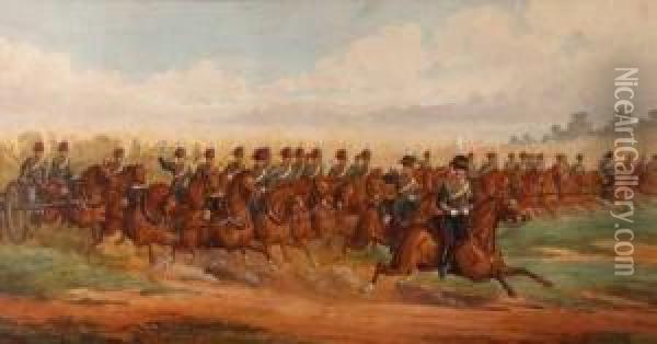 Royal Horseartillery On Manoeuvre Oil Painting - Richard Simkin