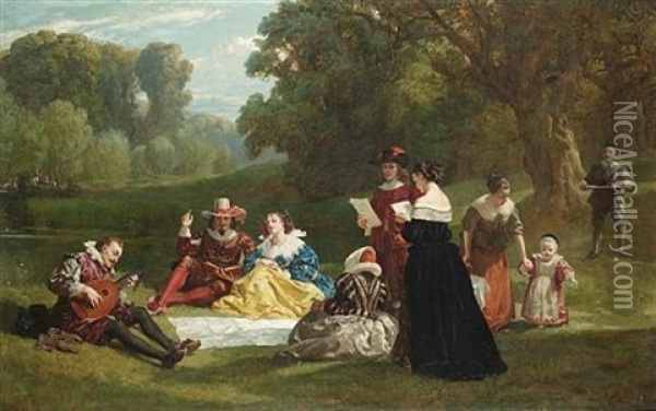 Summer Song - To Tinkling Lute Ryghte Merrylie We'll Sing Oil Painting - Frederick Goodall