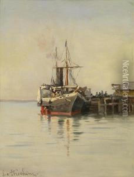 Ferry By The Landingstage Oil Painting - Stephanie Von Strechine