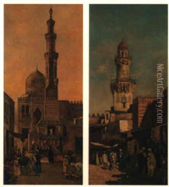 An Arab Market Oil Painting - Otto Pilny