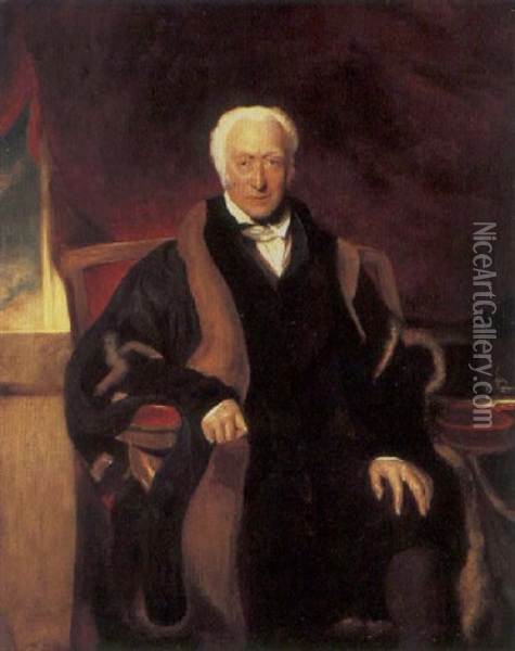 Portrait Of Richard Clark Wearing A Fur Trimmed Black Robe, A Red Curtain Behind Oil Painting - Thomas Lawrence