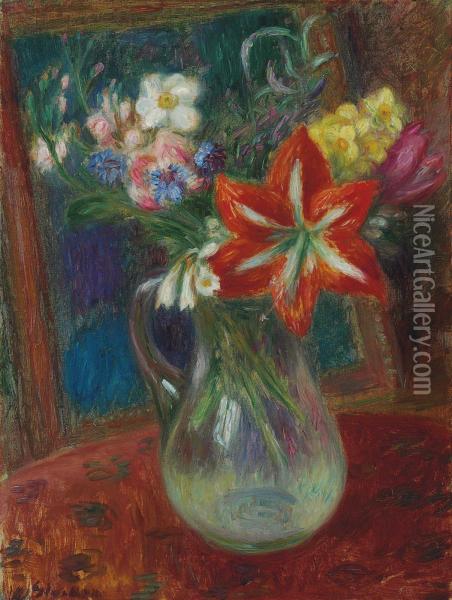 Vase Of Flowers (amaryllis) Oil Painting - William Glackens