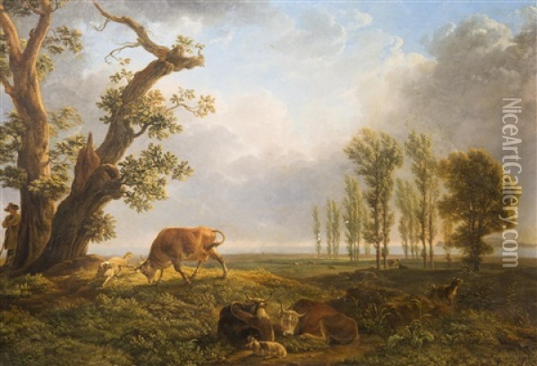 Landscape With A Shepherd Oil Painting - Simon-Joseph-Alexandre Clement Denis