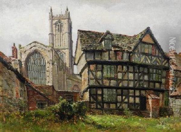 'ludlow Church And The Reader's House' Oil Painting - Oliver Baker