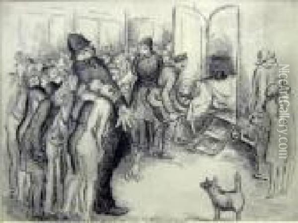 Public Commotion - Police Holding Back The Crowds Oil Painting - Harlod Hope Read